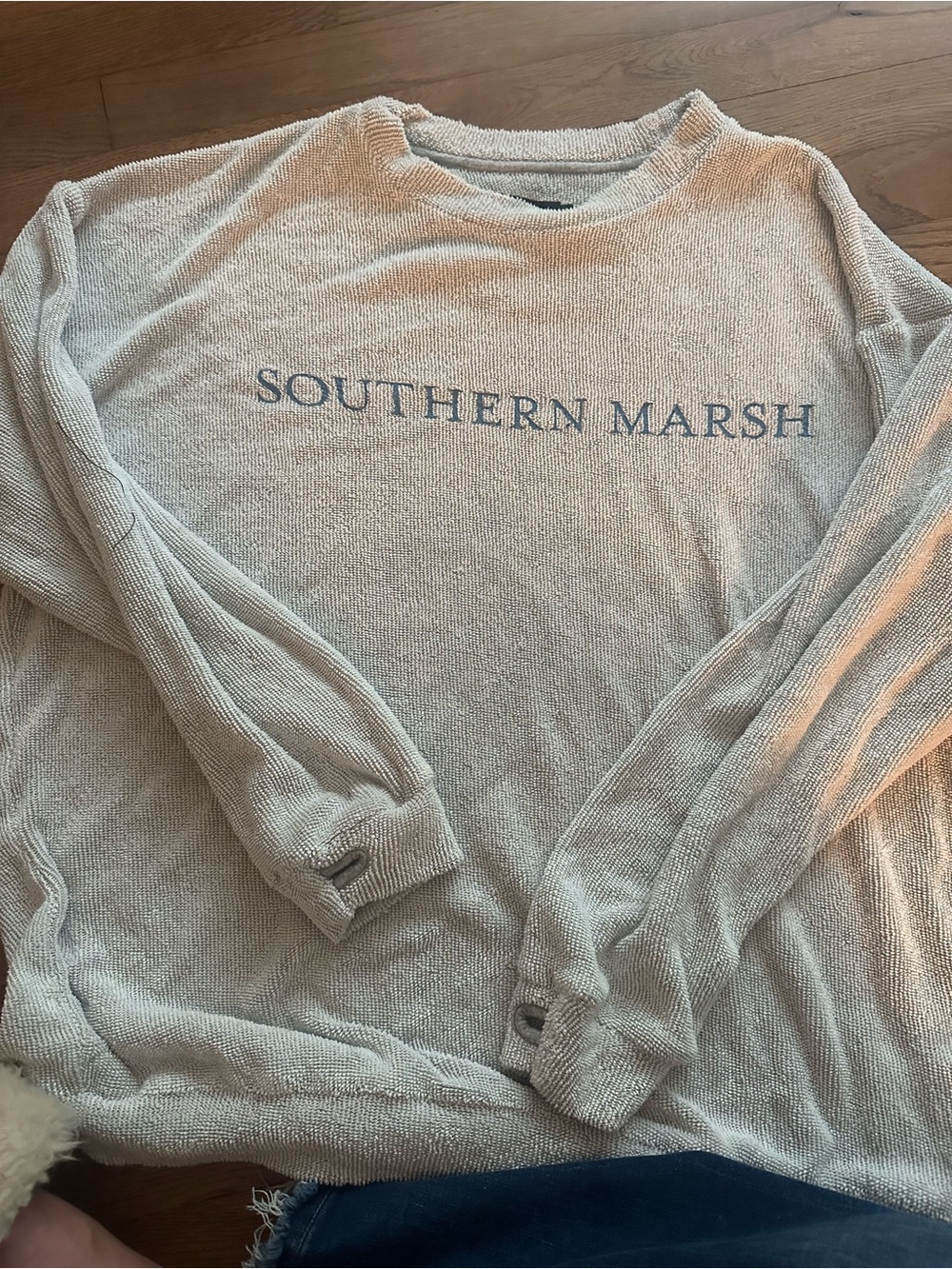 Southern Marsh Cream Crewneck Sweatshirt with Blue Logo